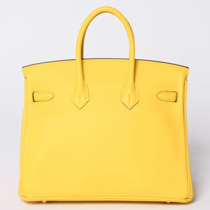 新品同様品 HERMES エルメス バーキン25 ハンドバッグ Y刻印 トリヨンノビーヨ ネープルスイエロー シルバー金具 中古 4a002401