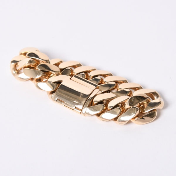 Miami Cuban Chain Weight 259g K14 Yellow Gold Bracelet Width 2cm Used 4a002349