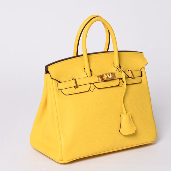 新品同様品 HERMES エルメス バーキン25 ハンドバッグ Y刻印 トリヨンノビーヨ ネープルスイエロー シルバー金具 中古 4a002401
