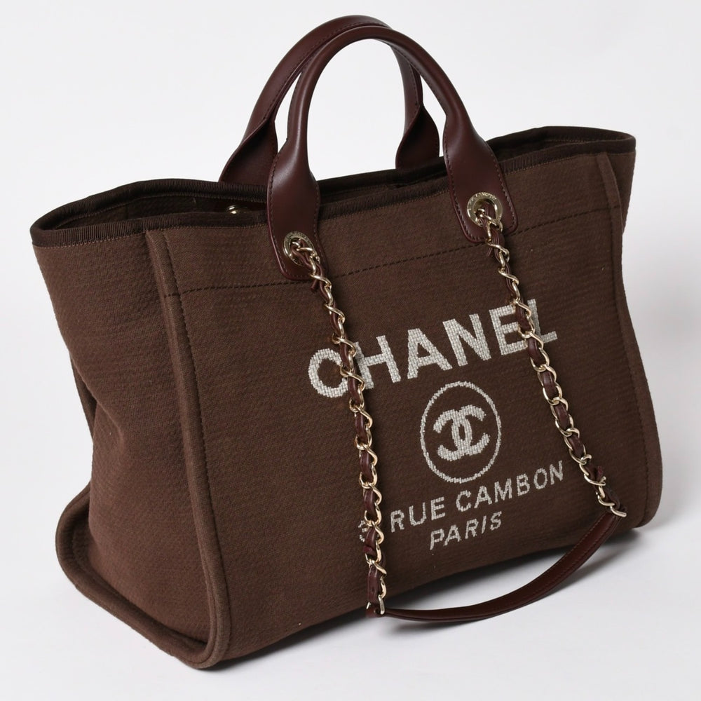 Very Good Condition CHANEL Deauville Line Large Shopping Bag GM 2WAY A66941 Random Number Canvas Leather Brown Used 4a002405