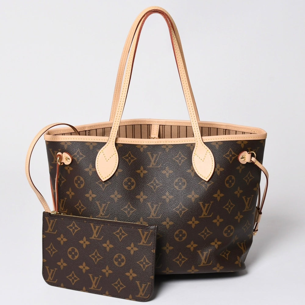 Very Good Condition LOUIS VUITTON Monogram Neverfull PM Handbag M40155 Brown PVC Tanned Leather Gold Hardware Used 4a002406
