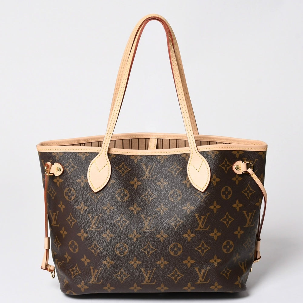 Very Good Condition LOUIS VUITTON Monogram Neverfull PM Handbag M40155 Brown PVC Tanned Leather Gold Hardware Used 4a002406