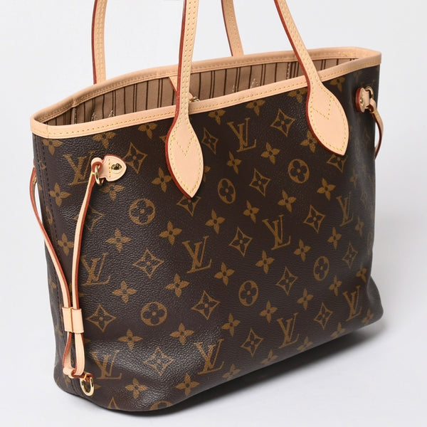 極美品 LOUIS VUITTON ルイヴィトン モノグラム ネヴァーフルPM ハンドバッグ M40155 ブラウン PVC ヌメ革 ゴールド金具 中古 4a002406