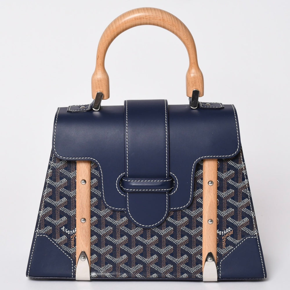 新品同様 GOYARD ゴヤールサイゴンPM 2WAYショルダーバッグ ハンドバッグ ゴヤールディンキャンバス ネイビー ウッド 4a002474