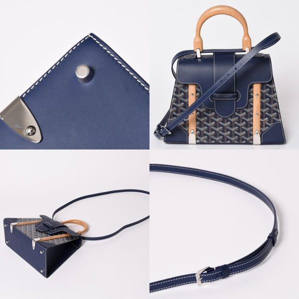 Like new GOYARD Saigon PM 2WAY shoulder bag handbag Goyard canvas navy wood 4a002474