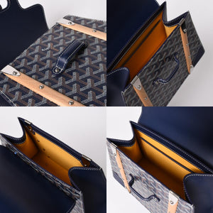 Like new GOYARD Saigon PM 2WAY shoulder bag handbag Goyard canvas navy wood 4a002474