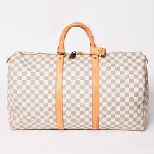 画像をギャラリービューアに読み込む, LOUIS VUITTON ルイヴィトン キーポル50 ボストンバッグ N41430 ダミエアズールキャンバス ヌメ革 ホワイト 美品 中古 4a002402