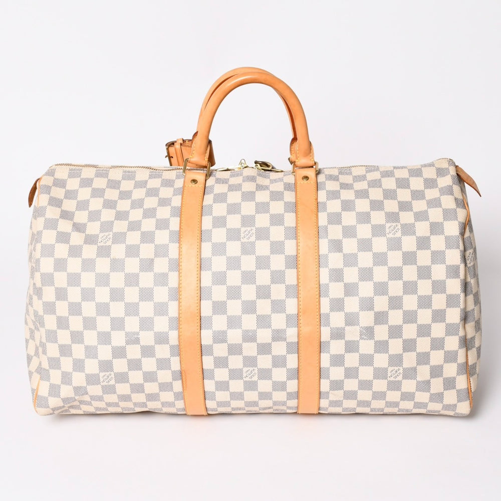 LOUIS VUITTON ルイヴィトン キーポル50 ボストンバッグ N41430 ダミエアズールキャンバス ヌメ革 ホワイト 美品 中古 4a002402