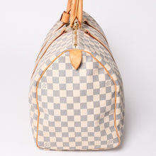 画像をギャラリービューアに読み込む, LOUIS VUITTON ルイヴィトン キーポル50 ボストンバッグ N41430 ダミエアズールキャンバス ヌメ革 ホワイト 美品 中古 4a002402
