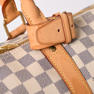 LOUIS VUITTON ルイヴィトン キーポル50 ボストンバッグ N41430 ダミエアズールキャンバス ヌメ革 ホワイト 美品 中古 4a002402