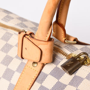 LOUIS VUITTON ルイヴィトン キーポル50 ボストンバッグ N41430 ダミエアズールキャンバス ヌメ革 ホワイト 美品 中古 4a002402