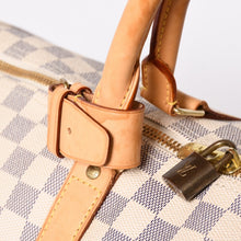 画像をギャラリービューアに読み込む, LOUIS VUITTON ルイヴィトン キーポル50 ボストンバッグ N41430 ダミエアズールキャンバス ヌメ革 ホワイト 美品 中古 4a002402