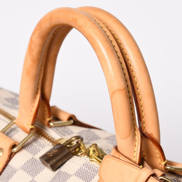LOUIS VUITTON ルイヴィトン キーポル50 ボストンバッグ N41430 ダミエアズールキャンバス ヌメ革 ホワイト 美品 中古 4a002402