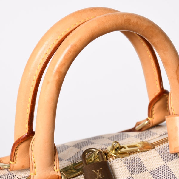 LOUIS VUITTON ルイヴィトン キーポル50 ボストンバッグ N41430 ダミエアズールキャンバス ヌメ革 ホワイト 美品 中古 4a002402