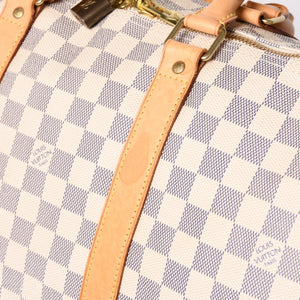 LOUIS VUITTON ルイヴィトン キーポル50 ボストンバッグ N41430 ダミエアズールキャンバス ヌメ革 ホワイト 美品 中古 4a002402