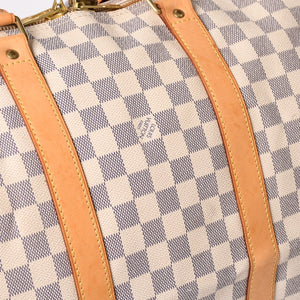 LOUIS VUITTON ルイヴィトン キーポル50 ボストンバッグ N41430 ダミエアズールキャンバス ヌメ革 ホワイト 美品 中古 4a002402