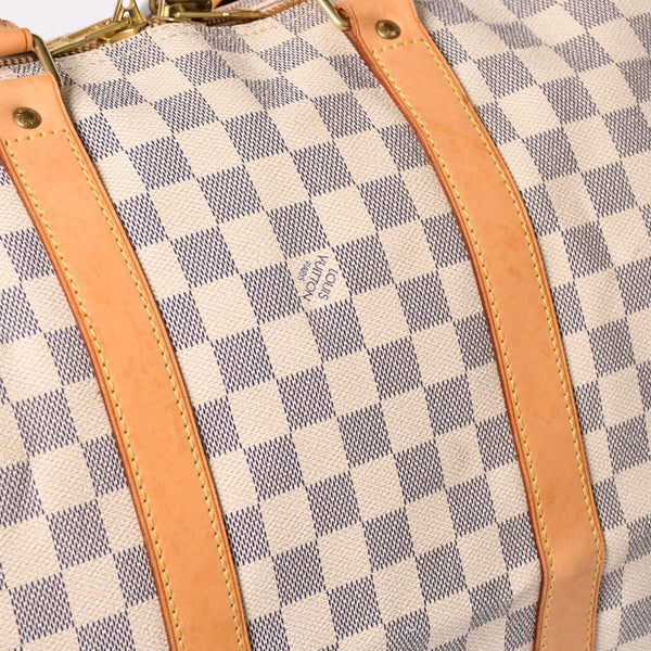 LOUIS VUITTON ルイヴィトン キーポル50 ボストンバッグ N41430 ダミエアズールキャンバス ヌメ革 ホワイト 美品 中古 4a002402