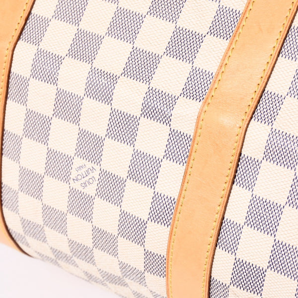 LOUIS VUITTON ルイヴィトン キーポル50 ボストンバッグ N41430 ダミエアズールキャンバス ヌメ革 ホワイト 美品 中古 4a002402