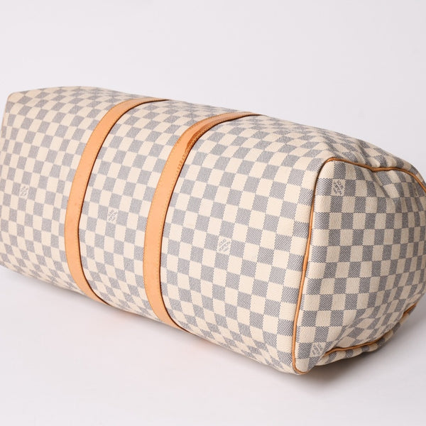 LOUIS VUITTON ルイヴィトン キーポル50 ボストンバッグ N41430 ダミエアズールキャンバス ヌメ革 ホワイト 美品 中古 4a002402