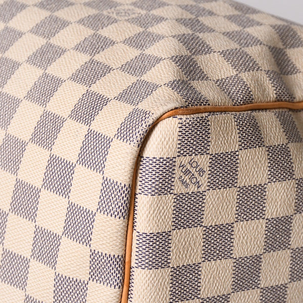LOUIS VUITTON ルイヴィトン キーポル50 ボストンバッグ N41430 ダミエアズールキャンバス ヌメ革 ホワイト 美品 中古 4a002402