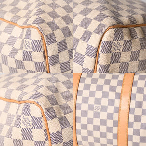 LOUIS VUITTON ルイヴィトン キーポル50 ボストンバッグ N41430 ダミエアズールキャンバス ヌメ革 ホワイト 美品 中古 4a002402