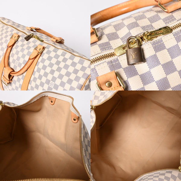 LOUIS VUITTON ルイヴィトン キーポル50 ボストンバッグ N41430 ダミエアズールキャンバス ヌメ革 ホワイト 美品 中古 4a002402