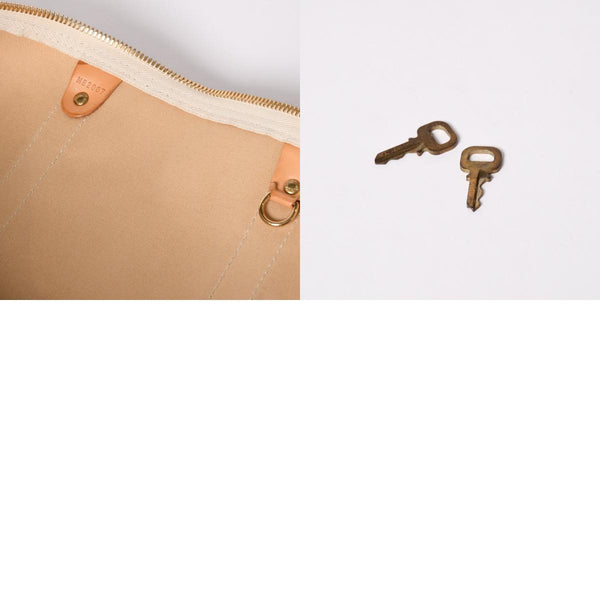 LOUIS VUITTON ルイヴィトン キーポル50 ボストンバッグ N41430 ダミエアズールキャンバス ヌメ革 ホワイト 美品 中古 4a002402