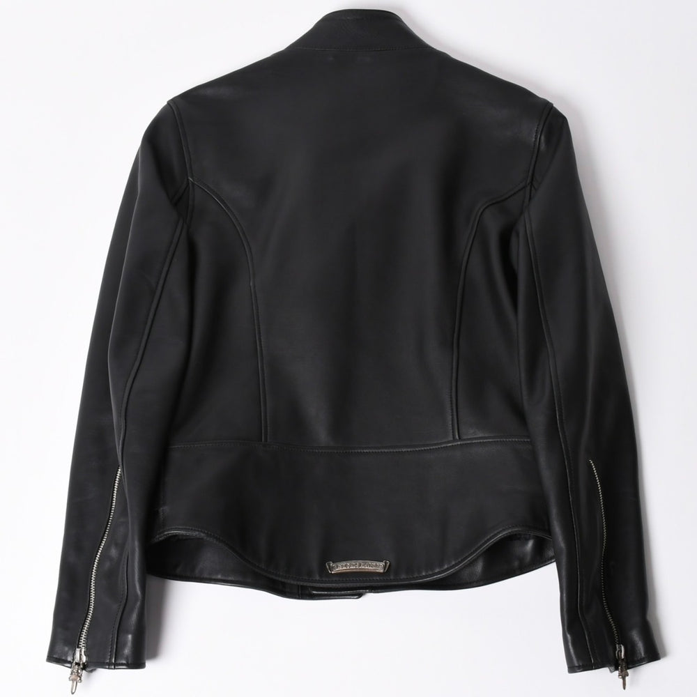 極美品 CHROME HEARTS クロムハーツ 純正ガーメントケース付属 クロスボールボタン ダガージップ スクロールラベル ガンスリンガー レザー セミダブルライダース ジャケット ブラック S 美品 中古 4a002420