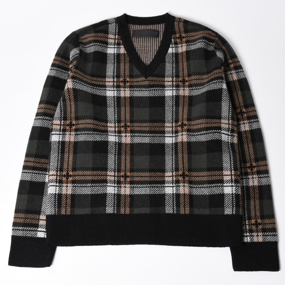 新品未使用 CHROME HEARTS クロムハーツ BIG CITY ビッグシティ ニットセーター サイズM カシミヤ ウール シルバー925 チェック柄 中古 4a002438
