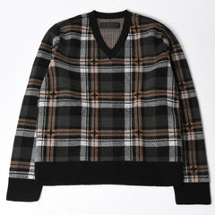 新品未使用 CHROME HEARTS クロムハーツ BIG CITY ビッグシティ ニットセーター サイズM カシミヤ ウール シルバー925 チェック柄 中古 4a002438