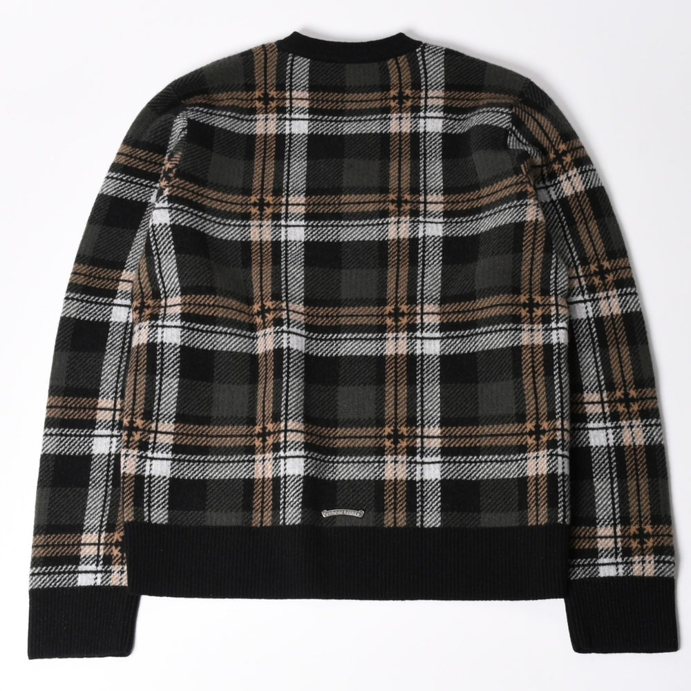 新品未使用 CHROME HEARTS クロムハーツ BIG CITY ビッグシティ ニットセーター サイズM カシミヤ ウール シルバー925 チェック柄 中古 4a002438