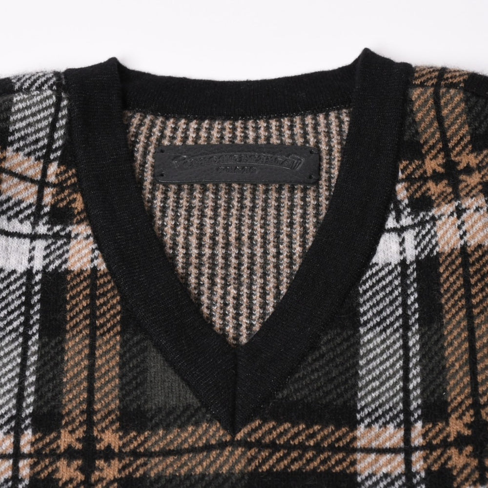 新品未使用 CHROME HEARTS クロムハーツ BIG CITY ビッグシティ ニットセーター サイズM カシミヤ ウール シルバー925 チェック柄 中古 4a002438