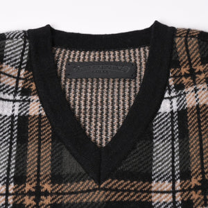 新品未使用 CHROME HEARTS クロムハーツ BIG CITY ビッグシティ ニットセーター サイズM カシミヤ ウール シルバー925 チェック柄 中古 4a002438