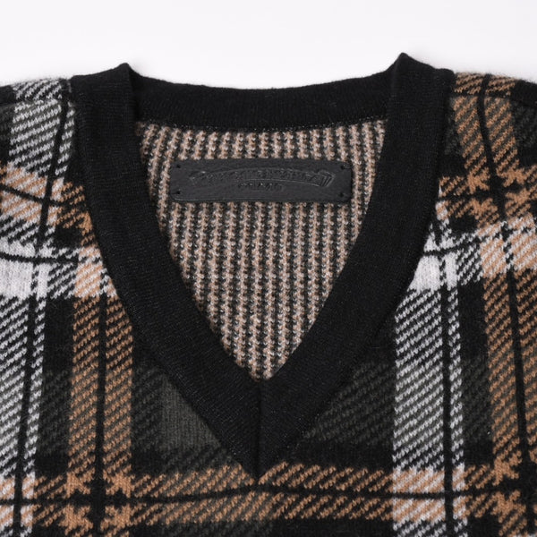 新品未使用 CHROME HEARTS クロムハーツ BIG CITY ビッグシティ ニットセーター サイズM カシミヤ ウール シルバー925 チェック柄 中古 4a002438