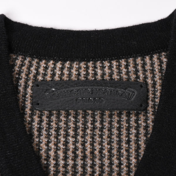 新品未使用 CHROME HEARTS クロムハーツ BIG CITY ビッグシティ ニットセーター サイズM カシミヤ ウール シルバー925 チェック柄 中古 4a002438