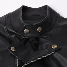 画像をギャラリービューアに読み込む, 極美品 CHROME HEARTS クロムハーツ 純正ガーメントケース付属 クロスボールボタン ダガージップ スクロールラベル ガンスリンガー レザー セミダブルライダース ジャケット ブラック S 美品 中古 4a002420