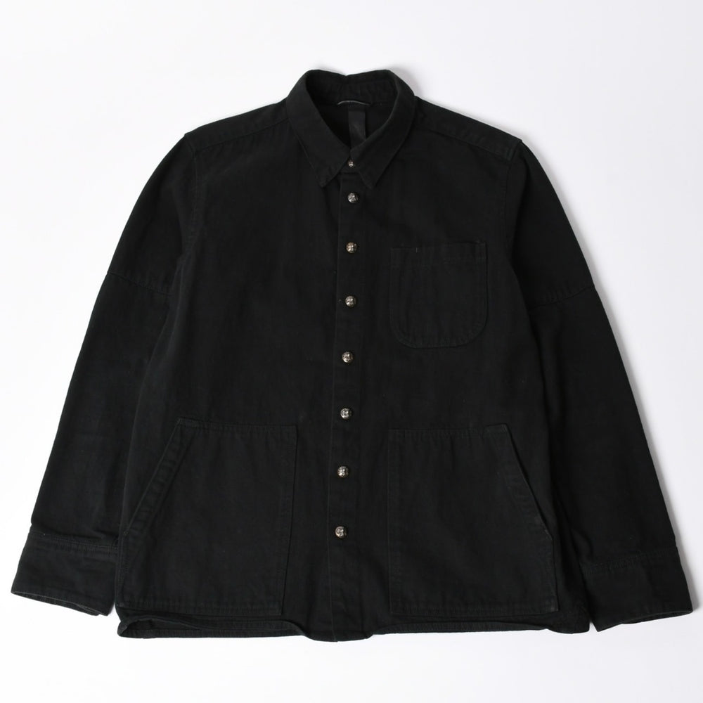 極美品 CHROME HEARTS クロムハーツ コンチョ デニムシャツ カバーオール 長袖シャツ ブラック トップス サイズM 中古 4a002374