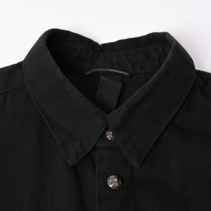 極美品 CHROME HEARTS クロムハーツ コンチョ デニムシャツ カバーオール 長袖シャツ ブラック トップス サイズM 中古 4a002374