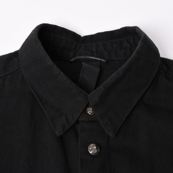 極美品 CHROME HEARTS クロムハーツ コンチョ デニムシャツ カバーオール 長袖シャツ ブラック トップス サイズM 中古 4a002374