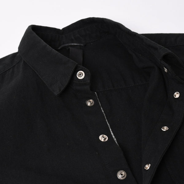 極美品 CHROME HEARTS クロムハーツ コンチョ デニムシャツ カバーオール 長袖シャツ ブラック トップス サイズM 中古 4a002374