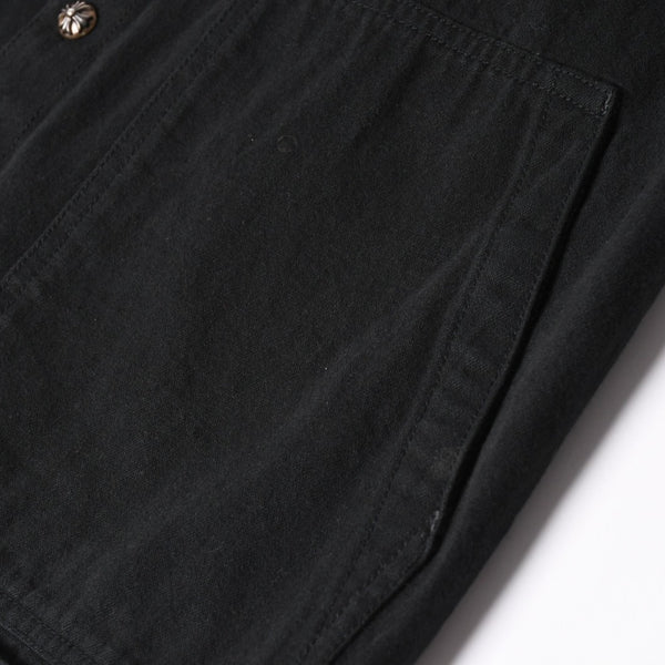 極美品 CHROME HEARTS クロムハーツ コンチョ デニムシャツ カバーオール 長袖シャツ ブラック トップス サイズM 中古 4a002374