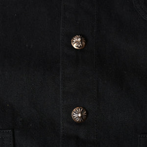 極美品 CHROME HEARTS クロムハーツ コンチョ デニムシャツ カバーオール 長袖シャツ ブラック トップス サイズM 中古 4a002374