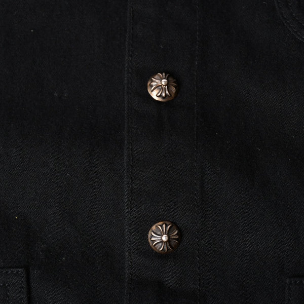 極美品 CHROME HEARTS クロムハーツ コンチョ デニムシャツ カバーオール 長袖シャツ ブラック トップス サイズM 中古 4a002374