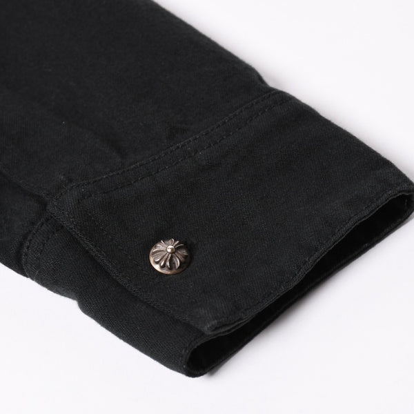 極美品 CHROME HEARTS クロムハーツ コンチョ デニムシャツ カバーオール 長袖シャツ ブラック トップス サイズM 中古 4a002374