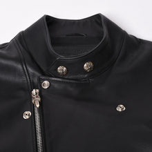 画像をギャラリービューアに読み込む, 極美品 CHROME HEARTS クロムハーツ 純正ガーメントケース付属 クロスボールボタン ダガージップ スクロールラベル ガンスリンガー レザー セミダブルライダース ジャケット ブラック S 美品 中古 4a002420