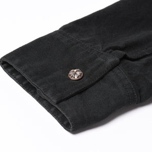 極美品 CHROME HEARTS クロムハーツ コンチョ デニムシャツ カバーオール 長袖シャツ ブラック トップス サイズM 中古 4a002374