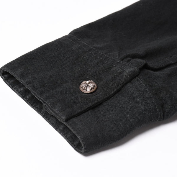 極美品 CHROME HEARTS クロムハーツ コンチョ デニムシャツ カバーオール 長袖シャツ ブラック トップス サイズM 中古 4a002374