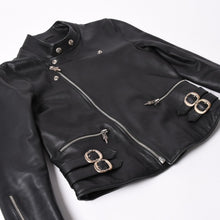 画像をギャラリービューアに読み込む, 極美品 CHROME HEARTS クロムハーツ 純正ガーメントケース付属 クロスボールボタン ダガージップ スクロールラベル ガンスリンガー レザー セミダブルライダース ジャケット ブラック S 美品 中古 4a002420