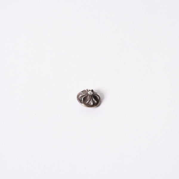 極美品 CHROME HEARTS クロムハーツ デニム半袖ポロシャツ サイズM CHクロスパッチ クロスボールボタン ブルー シルバー925 中古 4a000954