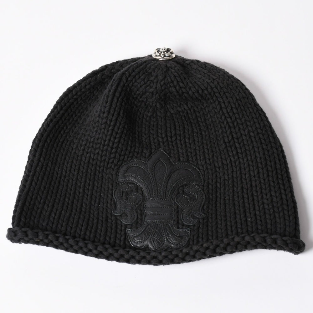 CHROME HEARTS クロムハーツ BEANIE CASH BS FLARE BSフレアパッチ ビーニー ニットキャップ コットン ブラック 美品 中古 4a000955